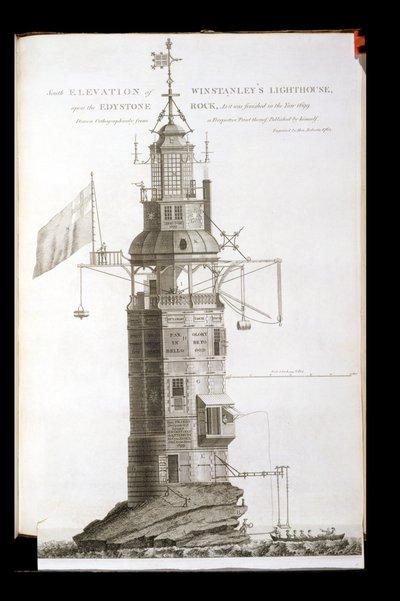Edystone vuurtoren gegraveerd door Henry Roberts (fl.1762), 1762 door Henry Winstanley