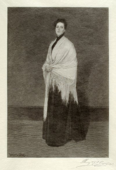 Dame met witte sjaal door Henry Wolf