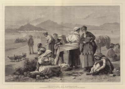 Smokkel in Gibraltar, Contrabandistas die zich voorbereiden om het Spaanse douanekantoor te passeren na het verlaten van Gibraltar door Henry Woods