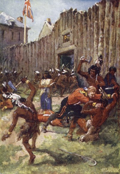 Rode indianen vallen de Engelsen aan door Henry after Sandham