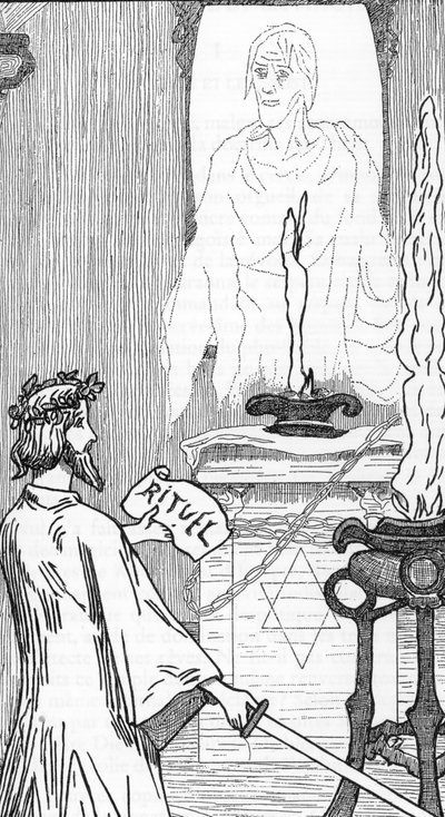 Spiritisme: Oproeping van geesten Tekening door Henry de Malvost uit 