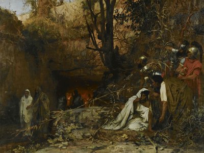 Christenvervolgers bij de ingang van de catacomben, 1874 door Henryk Siemiradzki