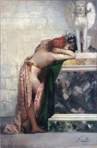 Twee Figuren bij een Beeld van Sfinx, 1870s door Henryk Siemiradzki