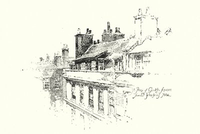 Een blik op Gough Square, Londen, vanuit de zolder van Dr. Johnson door Herbert (after) Railton