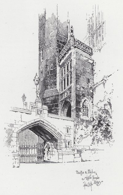 Brug en portiek naar de Middle Temple Library door Herbert (after) Railton