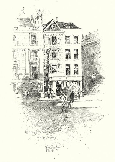 Crown and Anchor, beheerd door Thomas Simpkin, The Strand, Londen door Herbert (after) Railton