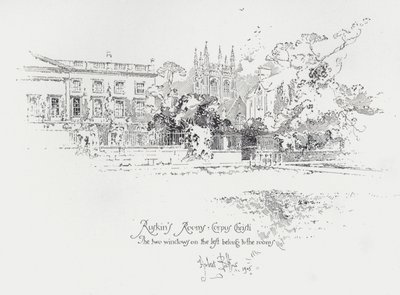 Kamers van Engelse kunstcriticus John Ruskin in Corpus Christi College, Oxford (litho) door Herbert (after) Railton