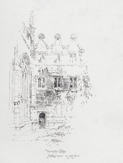 Kamer van de Engelse dichter Percy Bysshe Shelley op de eerste verdieping van University College, Oxford door Herbert (after) Railton