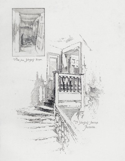 Kamer en trap van de Engelse schrijver Samuel Johnson, Pembroke College, Oxford door Herbert (after) Railton