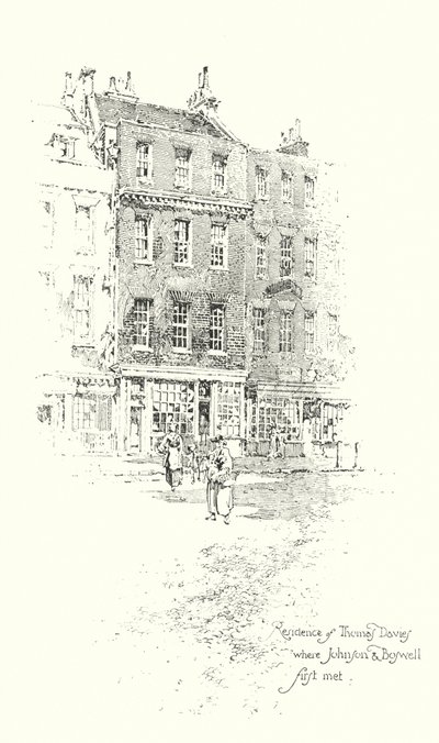 Woonplaats van Thomas Davies, Londen, waar Dr. Johnson en James Boswell elkaar voor het eerst ontmoetten door Herbert (after) Railton