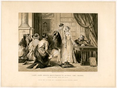 Lady Jane Greys terughoudendheid om de kroon te accepteren, 19e eeuw door Herbert Bourne