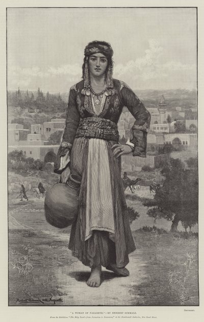 Een vrouw uit Nazareth, van de tentoonstelling Het Heilige Land, van Jeruzalem tot Damascus, in de Dowdeswell Galleries, New Bond Street door Herbert Gustave Schmalz