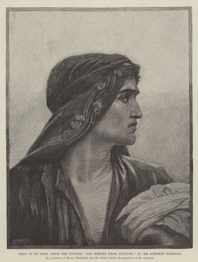 Hoofd van St. Johannes, uit het schilderij De terugkeer van Calvarie door Herbert Gustave Schmalz