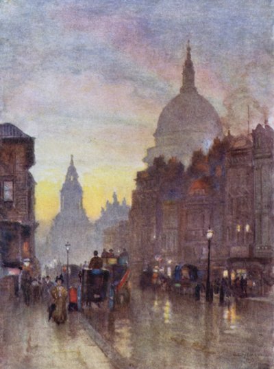 Cannon Street, Zomeravond (kleur litho) door Herbert Menzies (after) Marshall