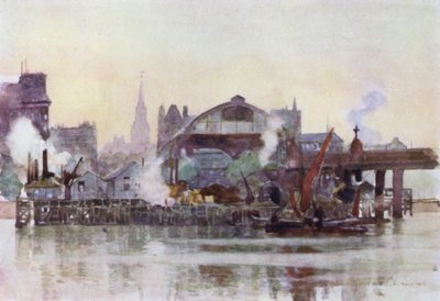 Charing Cross Station vanaf de rivier door Herbert Menzies (after) Marshall