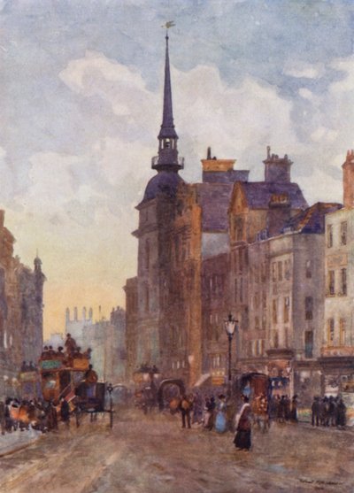 Uitzicht op Ludgate Hill vanaf de trappen van St. Paul