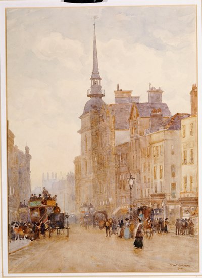Uitzicht op Ludgate Hill vanaf de trappen van St. Paul