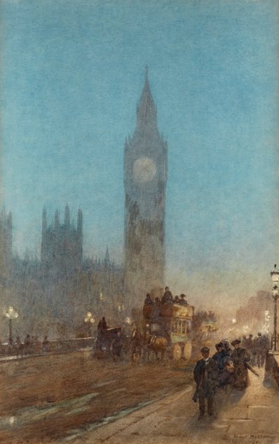 Schemering op Westminster Bridge door Herbert Menzies Marshall