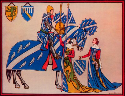 Sir Geoffrey Luttrell, zijn vrouw en schoondochter, ca. 1340, 1926 door Herbert Norris