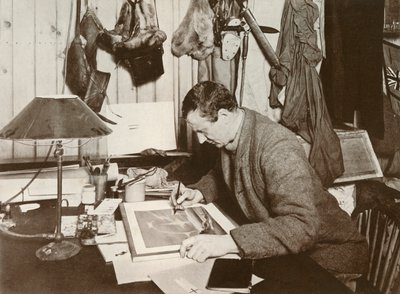 Dr. Wilson Werkt aan de Schets die op P. 258 wordt Gegeven door Herbert Ponting