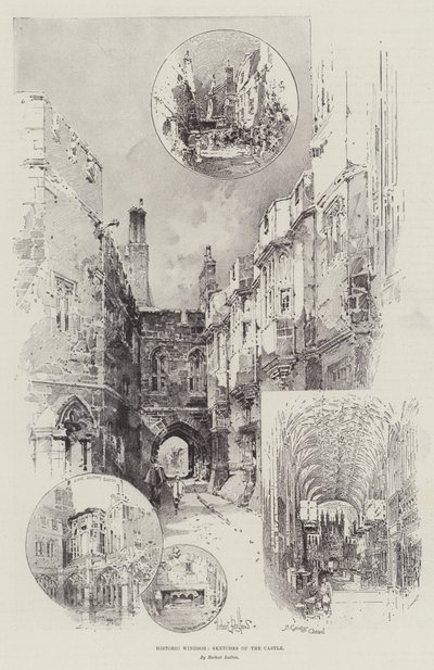 Historisch Windsor, schetsen van het kasteel door Herbert Railton