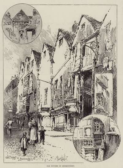 Oude huizen in Bermondsey door Herbert Railton