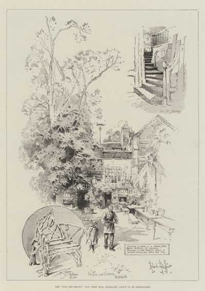 The Fox and Crown Inn, West Hill, Highgate, op het punt om gesloopt te worden door Herbert Railton