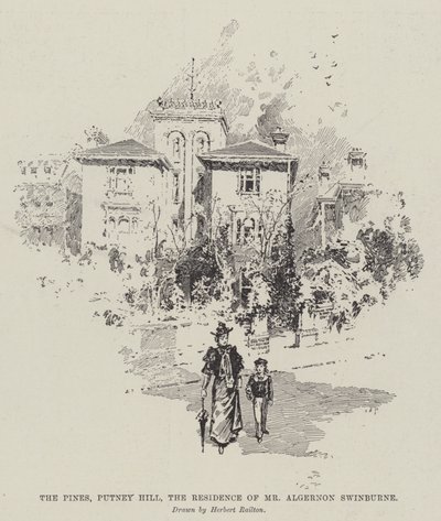 De dennen, Putney Hill, de residentie van de heer Algernon Swinburne door Herbert Railton