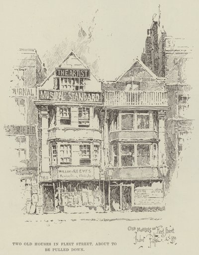 Twee oude huizen in Fleet Street, op het punt om gesloopt te worden door Herbert Railton
