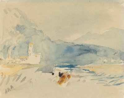 Een landschap met bergen en een stroom door Hercules Brabazon Brabazon