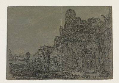 Landschap met een steile klif (kleine versie) door Hercules Segers
