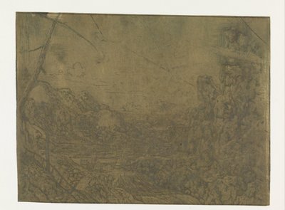 Landschap met een waterval, eerste versie door Hercules Segers