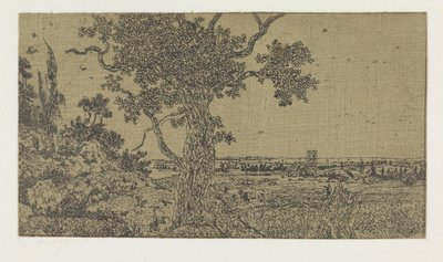 Landschap met een eik en een verre uitzicht door Hercules Segers