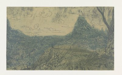 Berglandschap met een kam, eerste versie door Hercules Segers