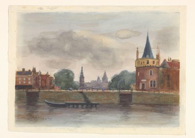 Gezicht op de Schreierstoren te Amsterdam door Herman Eduard Knaake (signed by artist)
