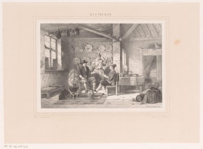 Interieur met drie mannen bij een haard door Herman Frederik Carel ten Kate