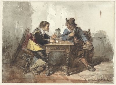 Twee mannen aan een tafel gezeten door Herman Frederik Carel ten Kate