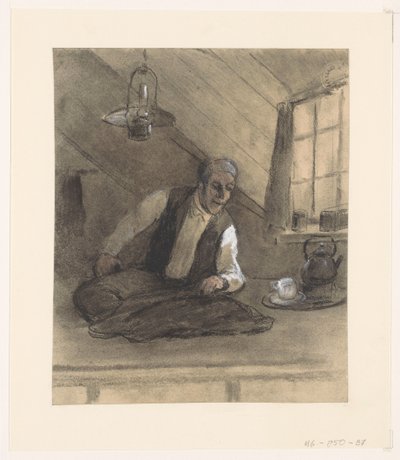 Kleermaker aan het werk op een zolderkamer door Herman Heijenbrock (possibly)