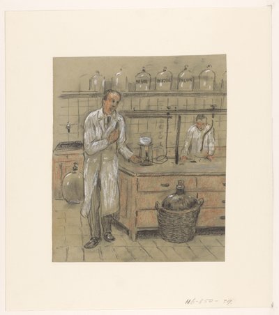 Twee mannen in een laboratorium door Herman Heijenbrock (possibly)