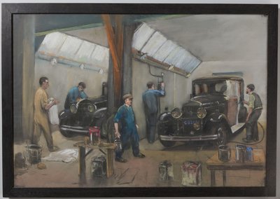 Autowerkplaats van de Amsterdamsche Rijtuig Maatschappij (ARM) door Herman Heijenbrock