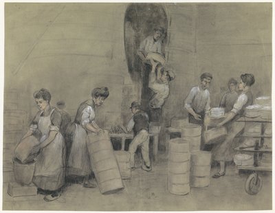 Het uithalen van het aardewerk uit de oven van De Sphinx te Maastricht door Herman Heijenbrock