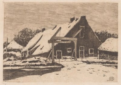 Boerderij met ophaalbrug door Herman Heuff (signed by artist)