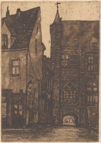 Gezicht op het Vleeshuis te Antwerpen door Herman Heuff (signed by artist)