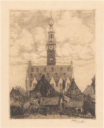 Stadhuis in Veere door Herman Heuff (signed by artist)