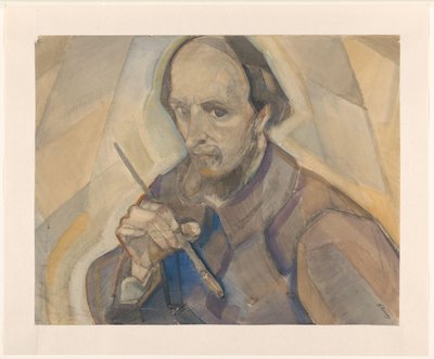 Zelfportret met penseel door Herman Kruyder (signed by artist)