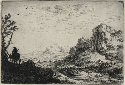 Een reiziger op een ezel, uit Zes landschappen door Herman Saftleven