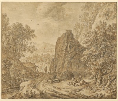 Berglandschap met figuren door Herman Saftleven the Younger