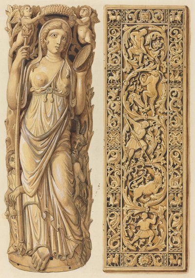 Weergaven van een Ivoren Beeld van Ariadne uit de 6e Eeuw en een Ivoren Plaque uit de 9e Eeuw door Herman Wilhelm Soltau
