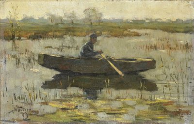 Man in een roeiboot door Herman Wolbers