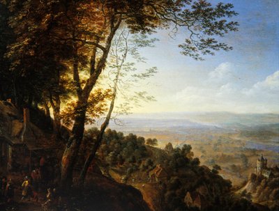 Een boslandschap met boeren bij een huisje door Herman the Younger Saftleven